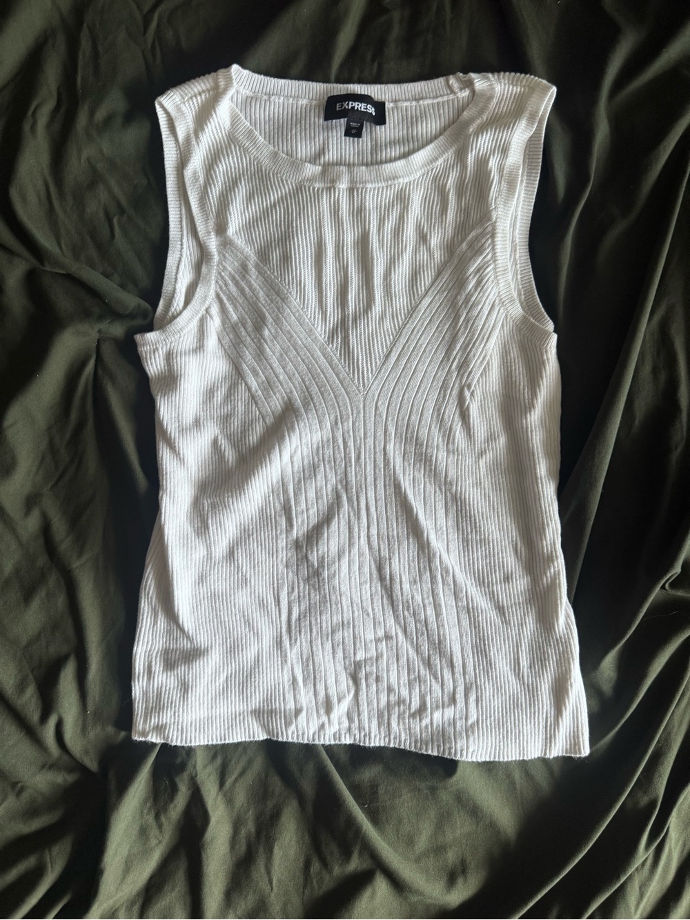 Express White Ribbed Tank with Sculpting Stitch Detail